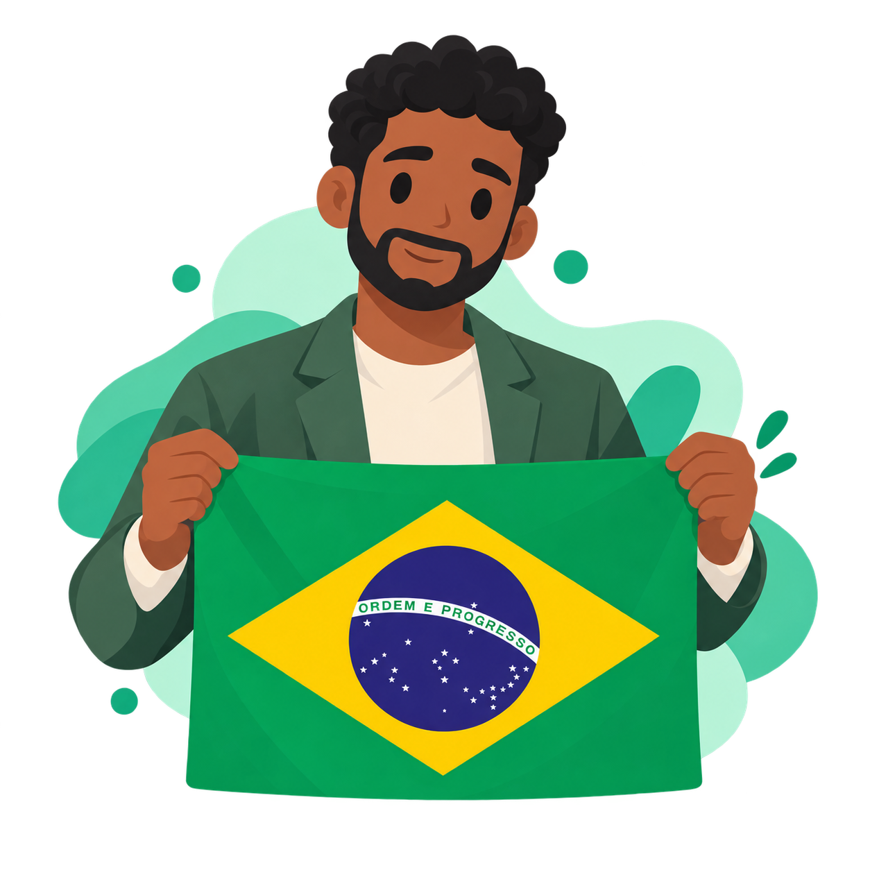 A guide holding Brazil’s flag accompanies the legal information.