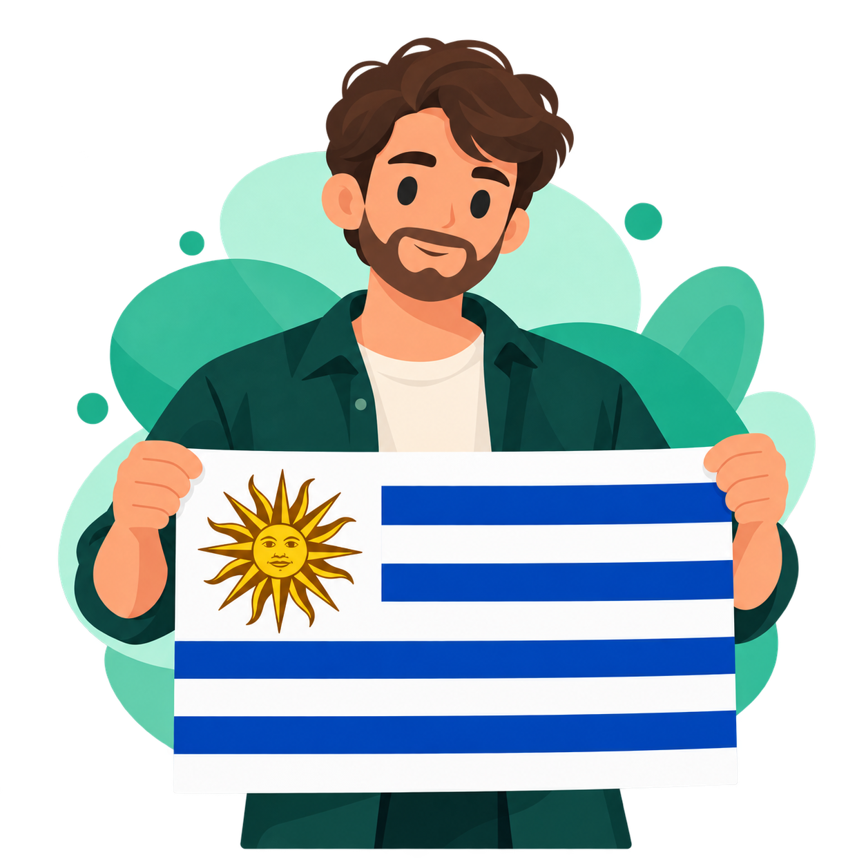 A guide holding Uruguay’s flag accompanies the legal information.