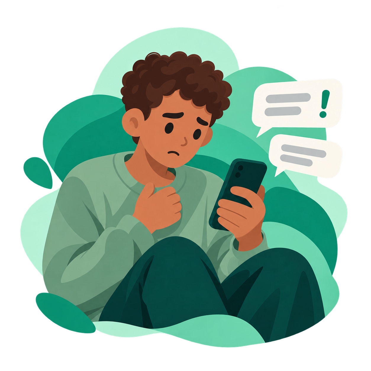 A person looks concerned as repeated messages arrive on their phone.